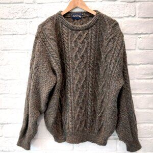 Acorn Knit Sweater XL Mens Green Fisherman Cable 100% Pure New Wool Heavy Crew,